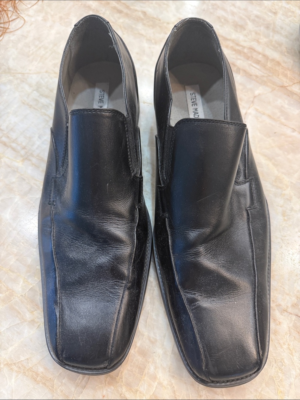 Steve Madden Black Leather Slip-On Square-Toe Loafers